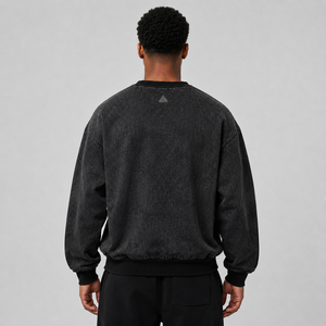 OEM <b>Vintage</b> Style Fleece Men's Winter <b>Sweatshirt</b> Applique Embroidered Pullover Acid Washed Distress <b>Oversized</b> Crewneck Hoodie - Product Image 6