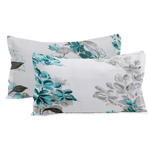 100% Cotton <b>Queen</b> <b>Bed</b> <b>Sheet</b> Set-200 TC Floral Pattern with 2 Pillow Covers Aqua - Product Image 2