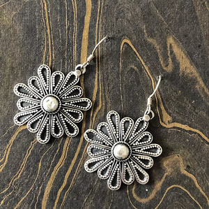 Floral Design Statement 925 Sterling <b>Silver</b> Handcrafted Vintage Style <b>Dangle</b> <b>Earrings</b> - Product Image 3