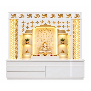 White Marble Look Teak Wood Ganesha <b>Pooja</b> Temple Siddhi Vinayaka Hand Carved Wooden <b>Mandir</b> For Home Wooden <b>Mandir</b> For Home USA - Product Image 1