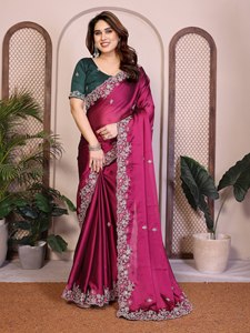 Sari Tradicional Indio de Seda NiMa Creations con Borde Bordado de Secado Rápido para Bodas y Fiestas, Largo hasta el Suelo, Corte Regular para Mujer - Product Image 1