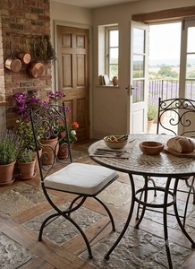 Traditional European Design Wrought Iron <b>Chair</b> Powder Coated Eco-Friendly Weather Resistant Non-Foldable <b>4</b>-Seater Garden <b>Set</b> - Product Image 4