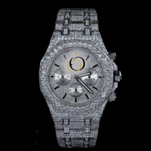 Moissanite Watch Men Iced Out <b>Automatic</b> Mechanical <b>Chronograph</b> Stainless Steel Luxury Wristwatch - Product Image 1