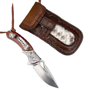 Couteau pliant EDC en acier inoxydable, outil de survie tactique de poche pour l'extérieur, manche en bois, OEM personnalisable, taille de poche, pointe de chute - Product Image 1