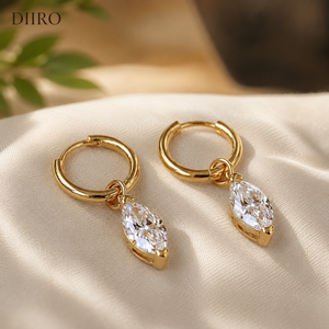 Marquise Shape Diamond <b>Hoop</b> <b>Earring</b> 14K Vermeil Yellow Gold Moissanite Drop <b>Earrings</b> for Women Party Jewelry - Product Image 4