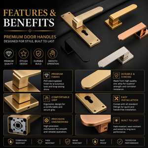 Modern Zinc Alloy Ambidextrous Interior <b>Door</b> Lever Matte Black Brushed Gold Square Rosette Plate Privacy <b>Lock</b> Set Easy - Product Image 2