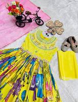 Nouvelle Robe Ethnique Bollywood pour Bébé Fille 2026 – Salwar Kameez Hiver Jaune Rose Imprimé Kalamkari en Soie Brodé Anti-Plis