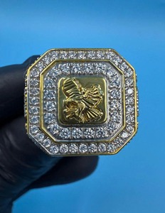 Anillo de hombre con moissanita cultivada en laboratorio de 14K, diseño de águila, plata 925, estilo vintage, joyería llamativa de hip hop, anillos chapados en oro. - Product Image 1