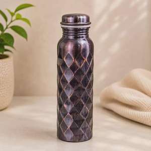 Copper Water <b>Bottle</b> <b>Vintage</b> Style Diamond Pattern Portable Travel Drinkware With Lid <b>Vintage</b> Style With Lid Portable Travel - Product Image 4