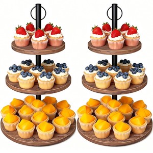 Support à gâteau à deux niveaux en bois d'acacia, style rustique vieilli, vente en gros - Product Image 3