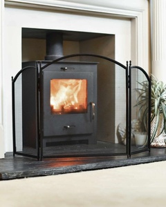Cambridge Arch Metal Fireplace <b>Screen</b> Three Panel Folding Fine Mesh Spark Guard Freestanding Hearth <b>Protector</b> Black Finish - Product Image 1