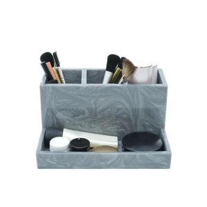 Organisateur de maquillage et de produits de beauté en résine grise moderne avec tiroir, support de rangement rectangulaire pour coiffeuse - Product Image 6