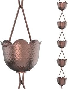 โซ่ระบายน้ำทองแดงลายดอกไม้ งานแฮนด์เมด สำหรับตกแต่งสวนและหลังคา - Product Image 1
