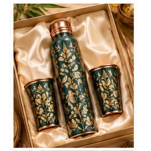 Artisan Butterfly Floral Design Copper Water <b>Bottle</b> With Lid Portable Travel <b>Thermos</b> Set For Business Gifts - Product Image 3