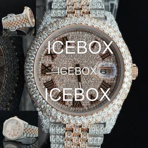 Montre-bracelet en acier inoxydable et moissanite avec boîtier rond, cadran en verre, fermoir de bracelet, résistance à l'eau 10 bars - Product Image 1