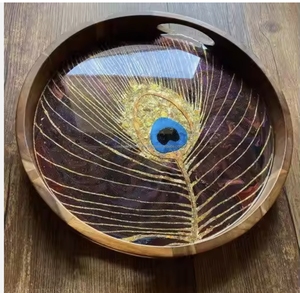 Plateau de service en bois et résine époxy, design personnalisé accepté, plateau de service en résine époxy et bois en provenance d'Inde - Product Image 3