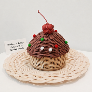 Premium Wicker Rattan Cupcake <b>Gift</b> <b>Box</b> With Pompom For <b>Ramadan</b> Eid Collection Natural Material Handmade In Vietnam - Product Image 2