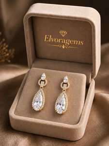 ELVORA GEMS Classic Women's Pear Cut Diamond Drop <b>Earrings</b> Freshwater Pearl 18K Gold Plated Bezel Setting Certified Wedding - Product Image 6