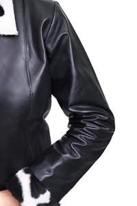 Chaqueta de Cuero de Gamuza para Mujer, Chaqueta Bomber de Cuero Genuino de Alta Calidad, Chaqueta de Cuero Genuino Sólida para Invierno - Product Image 2