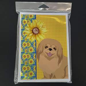 การ์ดเปล่าขนาด5x7พร้อมซองการ์ดอวยพร Pekingese ดอกทานตะวันสีทองสำหรับฤดูร้อนขนาด A7แปลกๆ8ใบ - Product Image 3