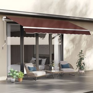 Toldo Retráctil para Patio de 12 Pies x 8 Pies, Color Marrón, Manivela Manual, Marco de Aluminio Plegable, Protección UV para Terrazas y Patios, Máx. 5 Metros - Product Image 2