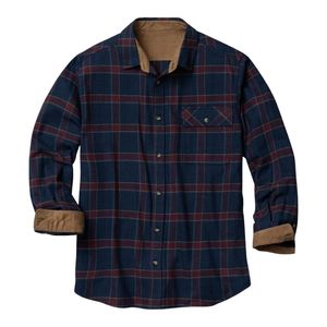 Chemise pour homme en flanelle à carreaux bleu marine, mélange de coton épais, doublure chaude, fermeture à boutons, style utilitaire, chemise d'hiver pour homme - Product Image 1