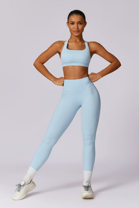High Quality Ice <b>Blue</b> Flex Sports <b>Bra</b> With Cross Back Design Breathable Stretchy High Impact Women's Gym Fitness Sports <b>Bra</b> - Product Image 3