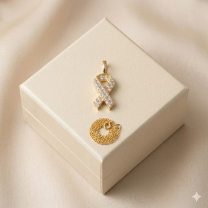 Colgantes de Oro Sólido de 10K con Diseño de Moda Elegante y Único, con Cinta de Concienciación sobre el Cáncer y Dijes de Paz con Diamantes Naturales - Product Image 3