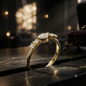 Bague de fiançailles en or jaune avec sept pierres de moissanite taille marquise pour femme, bague minimaliste pour mariage, anniversaire ou promesse - Product Image 1