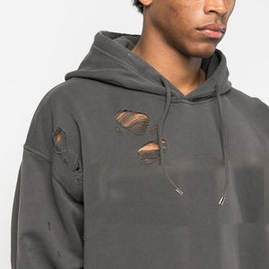 Sudadera con Capucha Extra Grande de Invierno para Hombre, 100% Algodón, con Logotipo Estampado Desgastado en las Mangas y Serigrafía - Product Image 5