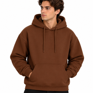 Men's Regular Fit Pullover <b>Hoodie</b> With Contrast Drawstring Hood Plain Pocketless Front Ribbed Cuffs And Bottom Waistband - Product Image 3