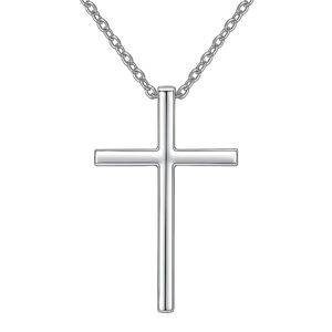 Collier classique tendance en argent 925 avec pendentif croix, chaîne à maillons, pour femme, usage quotidien, luxe, délicat, minimaliste, pour mariage et fête - Product Image 1