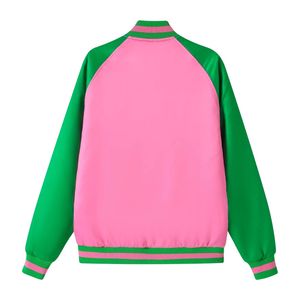 AKA Satin Bomber <b>Jacket</b> <b>Pink</b> Green Unisex Varsity Style Lightweight Outerwear Fashion <b>Jacket</b> Sorority Apparel Collection - Product Image 2