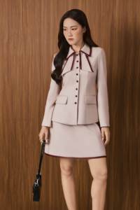 Ensemble deux pièces élégant et moderne pour femme : blazer et jupe en twill, style bureau -KS56 - Product Image 4