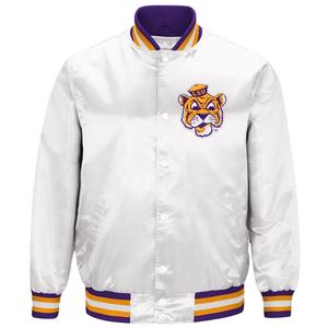 Chaqueta de béisbol universitaria de poliéster gruesa ecológica de diseño personalizado de alta calidad para hombre Vintage Satin Stand Collar Regular Fit - Product Image 1