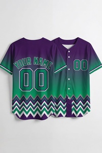 Maillot de baseball personnalisé dégradé bleu rose à motif chevron, nom et numéro personnalisés, uniforme d'équipe entièrement boutonné, vente en gros OEM - Product Image 6