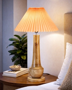 Rustic turnip wood <b>table</b> lamp pleated shade farmhouse <b>bedside</b> lighting for bedroom living room home decor wholesale OEM - Product Image 4