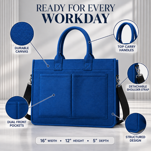 Royal Blue Canvas <b>Laptop</b> Tote Bag Large Capacity Eco-Friendly Dual Front Pockets Detachable Shoulder Strap | Heavy Duty Office - Product Image 5