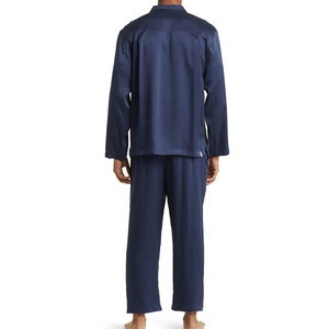 Luxury <b>Men</b> Silk Sleepwear <b>Set</b> Long Sleeve <b>Pajamas</b> <b>Set</b> Solid Color High Quality Silk Nightwear Breathable Home Suit - Product Image 2