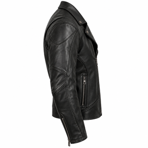 Wholesale Custom Black Real Cowhide Leather Moto Riding <b>Jacket</b> Diagonal Zipper Lapel Neck <b>Men</b> Woman Streetwear Coat Factory - Product Image 3
