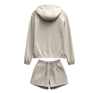 Unisex Lightweight Hooded Rain <b>Tracksuit</b> Set Solid Color Full Sleeve Zipper Fly Windbreaker Shorts Jacket Two Piece - Product Image 6