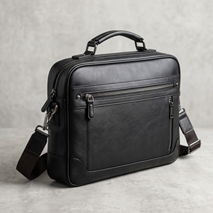Porte-documents en cuir véritable pour homme, sac rigide noir avec fermeture à glissière, style classique pour usage professionnel - Product Image 1