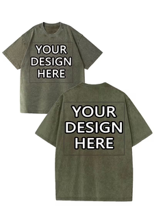 Custom Printed Chest Logo Personalized Front Silk Screen Printed Formal Short Sleeve Turtleneck Men's Washed Aged 100% T-Shirt - Product Image 2