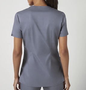 Women's Gray V-Neck Short Sleeve <b>Scrub</b> <b>Top</b> With Pockets Cotton Polyester Woven Hospital Uniforms <b>Scrub</b> Set For Medical Use - Product Image 2