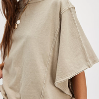 T-shirt femme à manches chauve-souris oversize, col rond, couleur unie, 100% coton jersey, grande taille, effet inversé, vente chaude