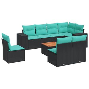 Juego de sofás de patio de ratán sintético negro de 9 piezas con cojines, muebles elegantes para exteriores - Product Image 2
