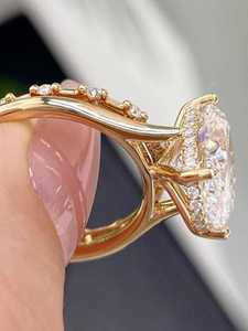 Lab Grown 3.02CT Oval Cut Diamond Solitaire Dual Band <b>Ring</b> <b>Set</b> 18K Yellow <b>Gold</b> Fine Engagement Proposal for Lovers Charms Gift - Product Image 5