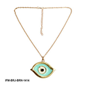 Colgante de ojo hecho a mano en latón con esmalte turquesa; promueve la felicidad y la salud con cadena de latón ajustable. - Product Image 1