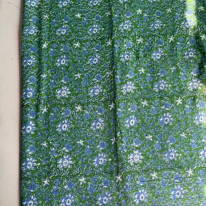Tissu en coton imprimé à la main Jaal floral vert et bleu pour robes, kurtis, hauts, chemises et vêtements de boutique pour femmes - Product Image 4