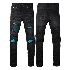 Nouveau design, vêtements d'été et de printemps Y2K, streetwear, jeans vintage avec patchs, jeans en denim personnalisés pour hommes, pantalons empilés pour hommes, jeans déchirés - Product Image 4